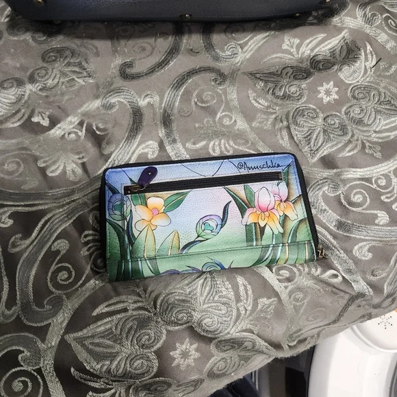 Anuschka Midnight Peacock Purse And WalletHandpainted Genuine Leather
